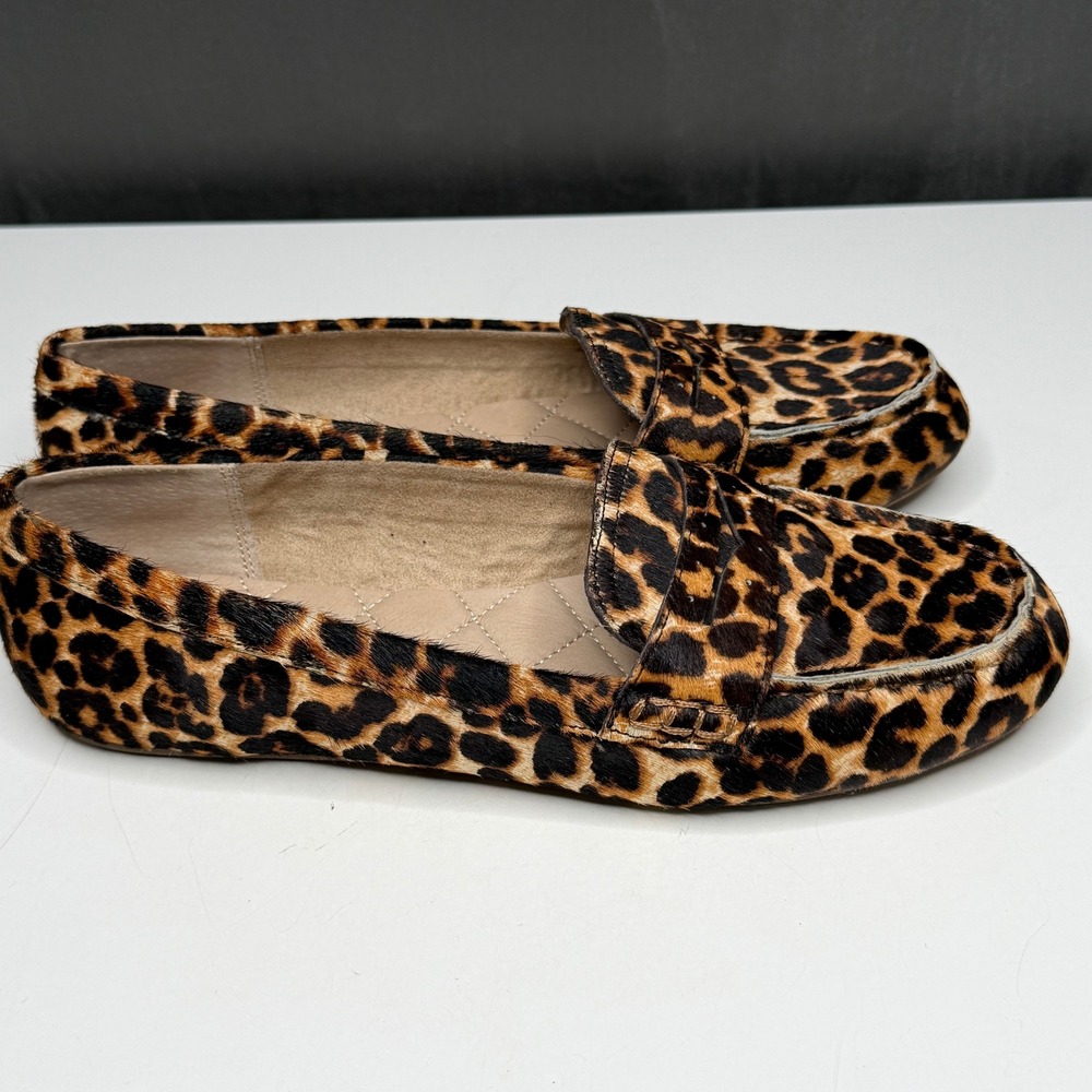 Lands' End Loafers Womens Sz 9B Brown Leopard Cheetah Calf Hair Driving Mocs New
